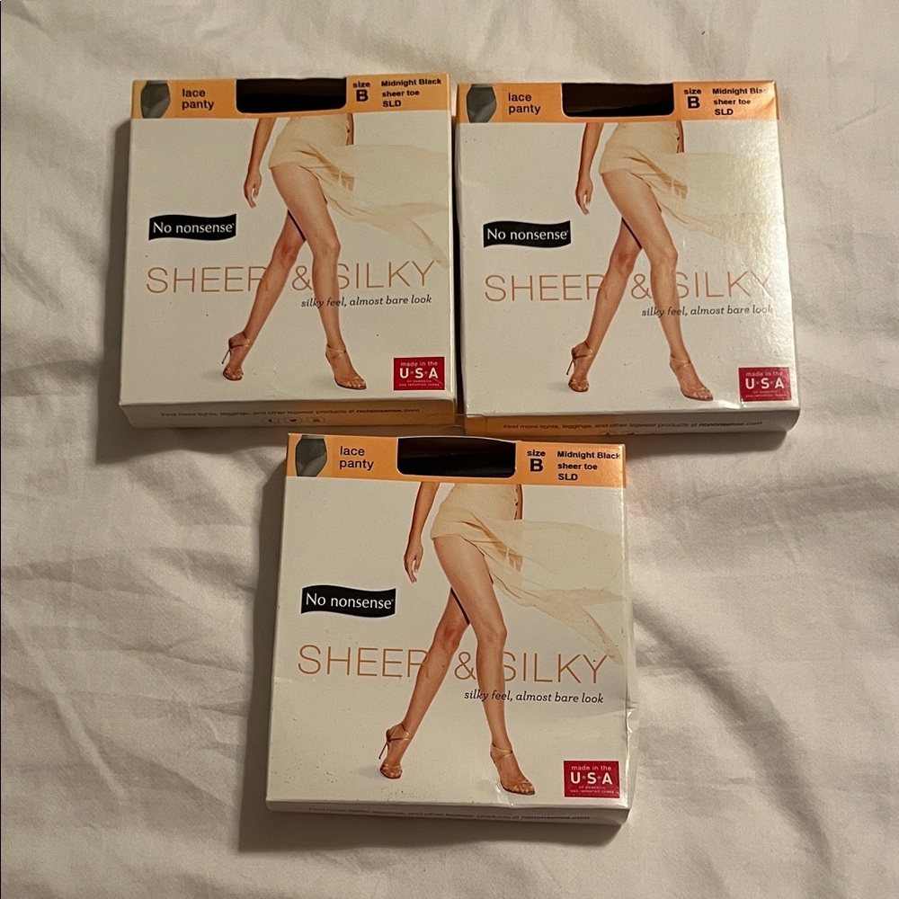 No Nonsense Black Sheer & Silky Lace Pantyhose

Size B